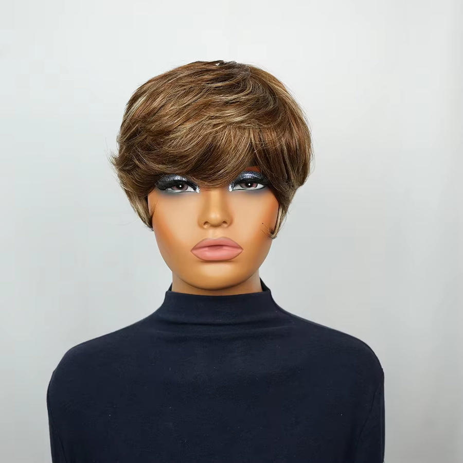 OYM HAIR Braune Highlight-Perücke, Pixie-Schnitt, Echthaar, Damen - Bild 2
