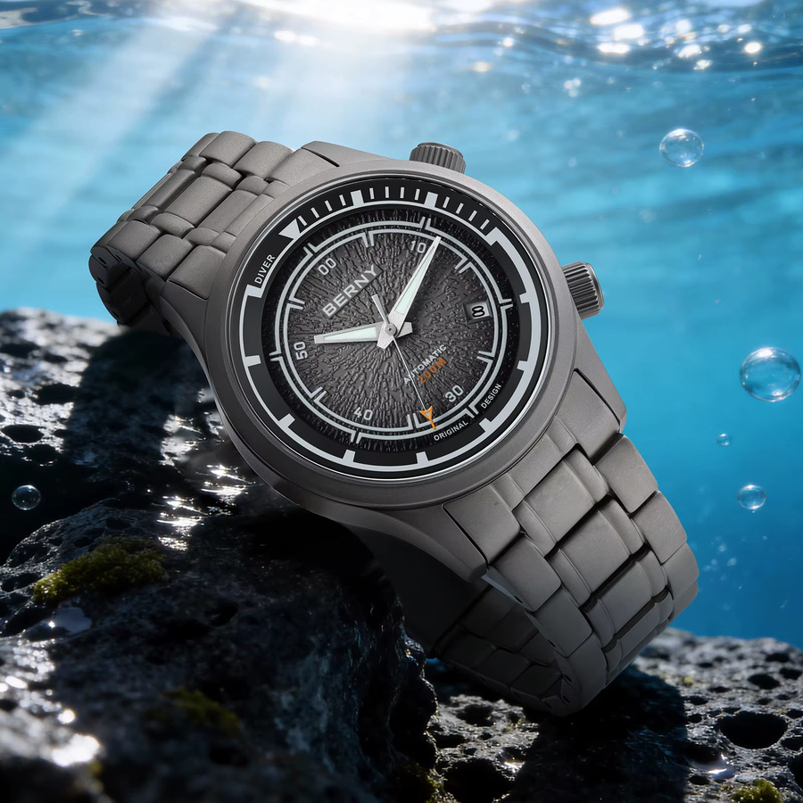 BERNY Taucheruhr, Automatik, Titan, Saphirglas, 20 ATM, Herren - Bild 6