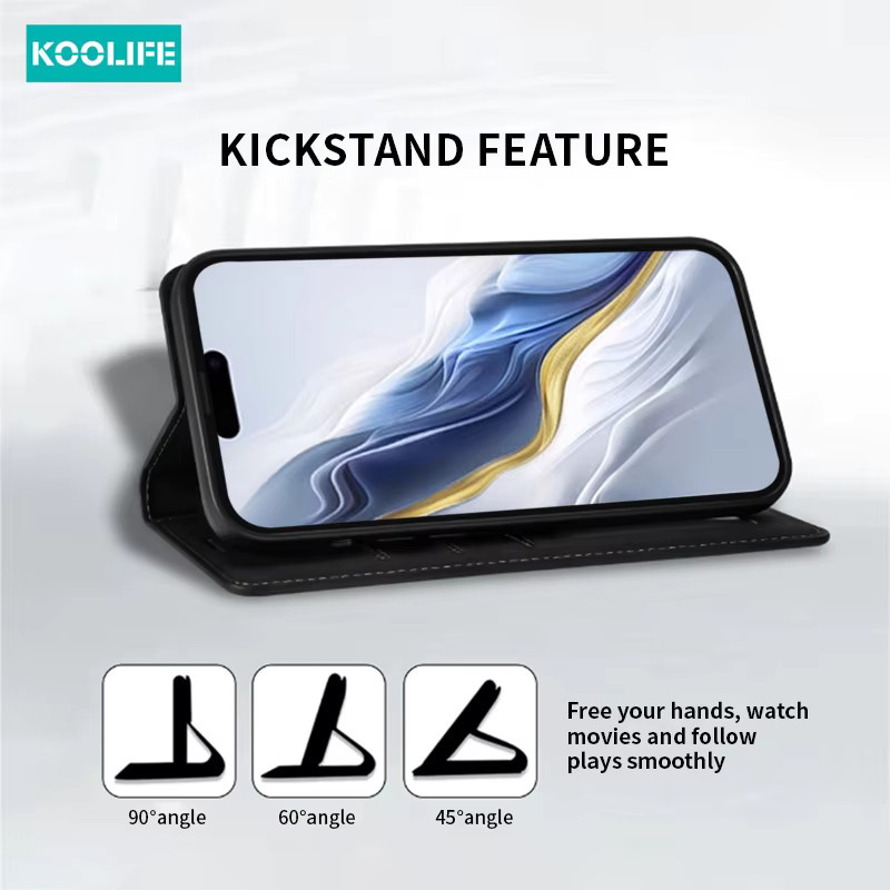 Koolife Multifunktions-Flip-Wallet-Hülle aus schwarzem PU-Leder mit Anti-Drop-Kartenhalter für iPhone 11, 12, 13, 14, 15, 16 Pro Max - Bild 5