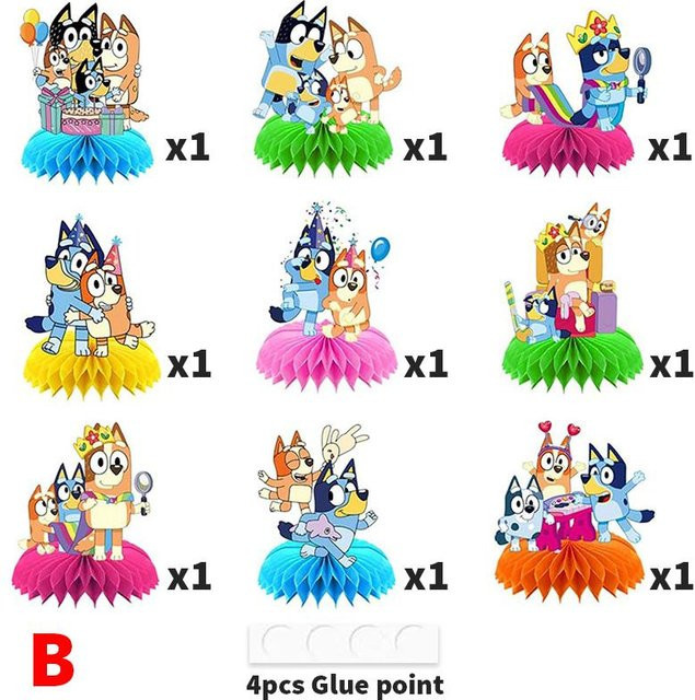 Fashnics Bluey Bingo Wabenornamente aus Papier für Kindergeburtstag und Party Dekoration, Pink/Mehrfarbig - Bild 1