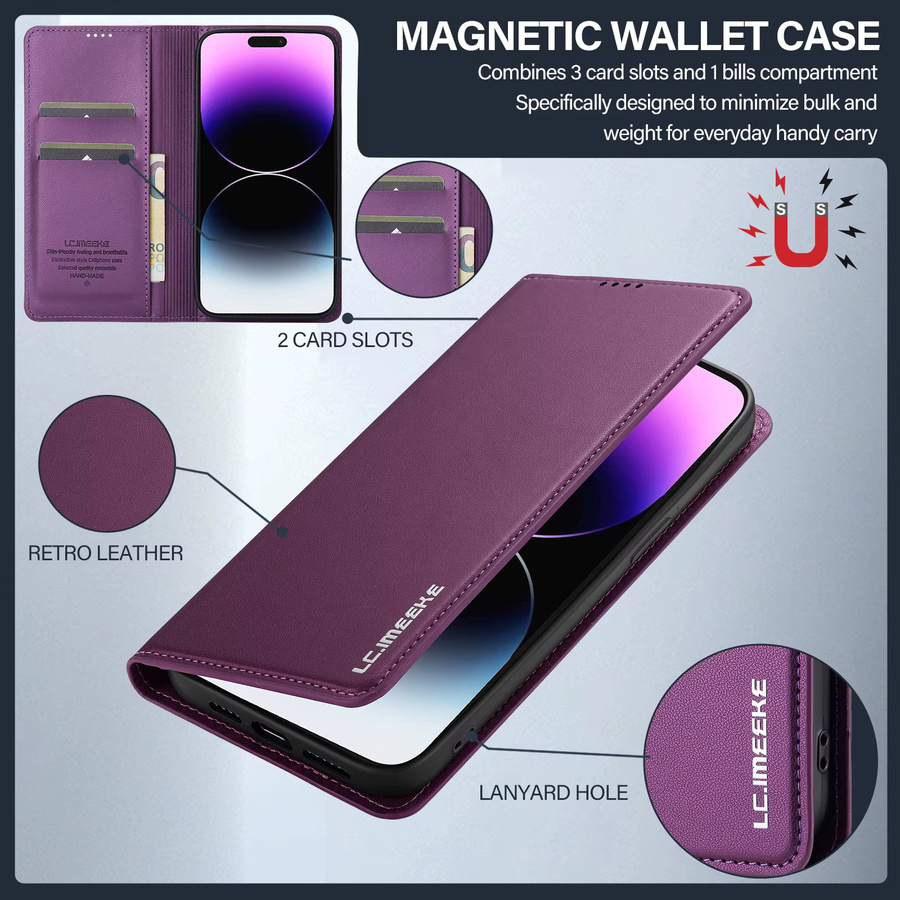 Samsung Flip-Leder-Handyhülle mit Kartenfach für Galaxy A15 A35 A55 A56 A16 A36 A17 A37 S26 S24 S23 Ultra S22 S21 Plus S25 FE in Schwarz und Lila - Bild 2