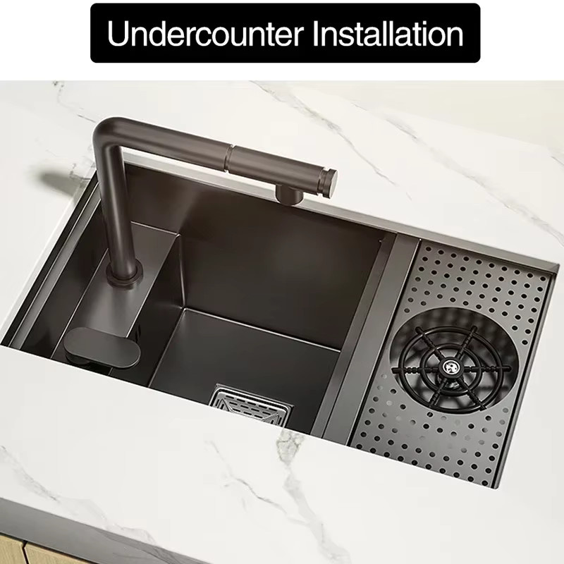 ASRAS Nano Black Kleine Küchenspüle mit Tassenwascher und Hebewasserhahn - Bild 3
