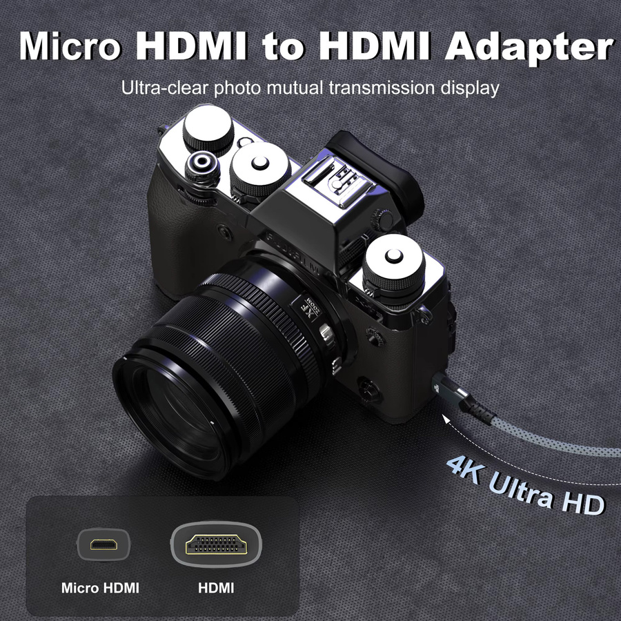 FDBRO Micro HDMI auf HDMI Adapter Kabel, 4K @ 60 Hz, 18 Gbit/s, bidirektionaler Konverter, Schwarz - Bild 4