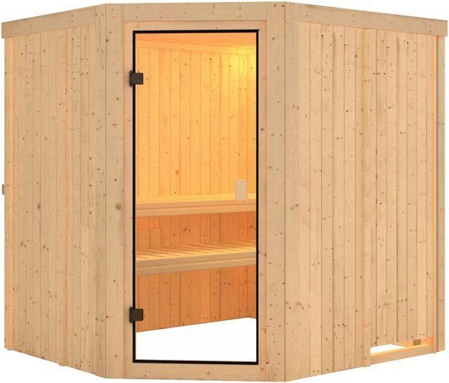 Karibu Sauna Bodo mit Eckeinstieg und Glastür in Bronze, Farbe: Braun, B/T/H: 198 x 178 x 196 cm - Bild 1