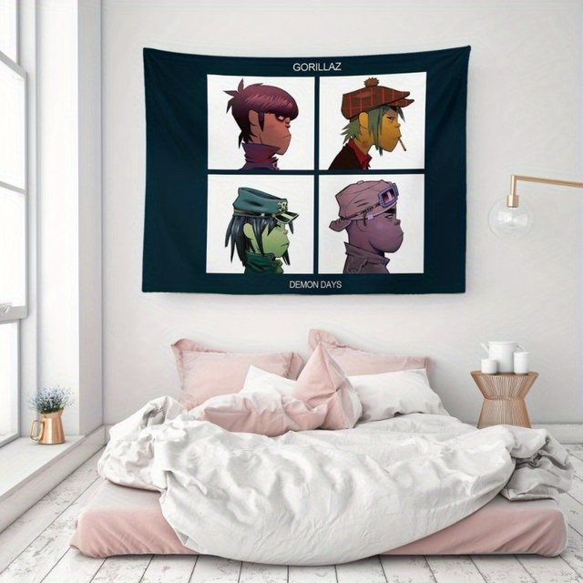 VIKAMA Gorillaz Demon Days Wandteppich mit Zeichentrickfiguren, Mehrfarbig, B: 60 cm, H: 40 cm - Bild 1