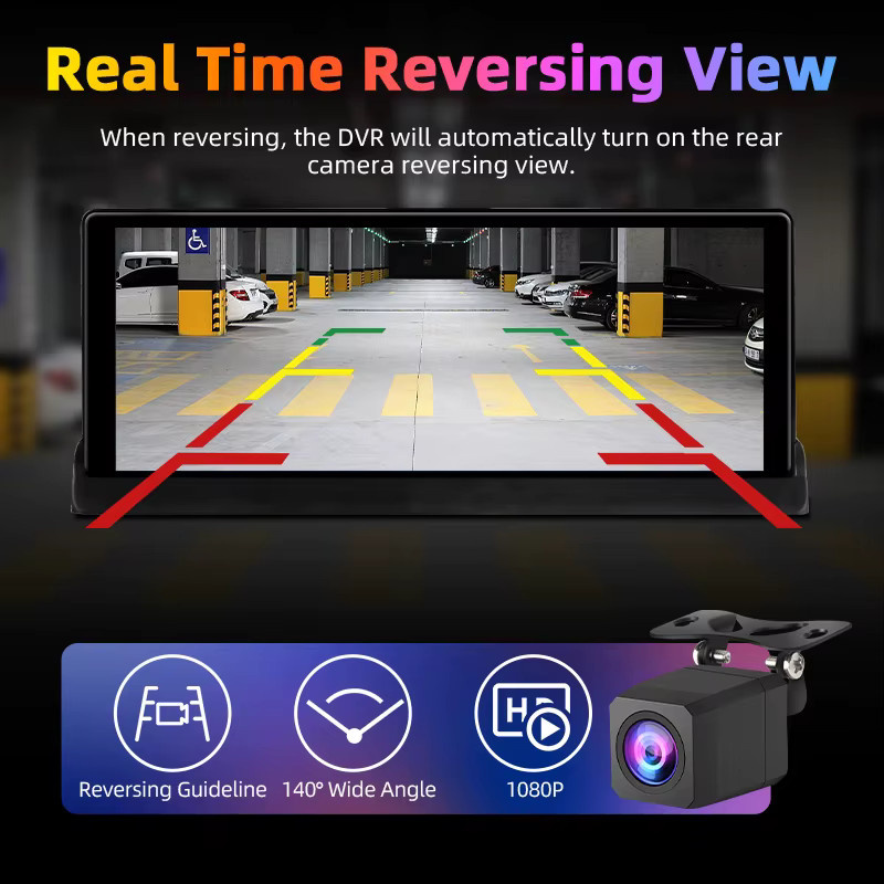 Jansite 4K Dashcam mit 10,26 Zoll Display, kabellosem CarPlay und Android Auto, GPS-Navigation und 350 Grad drehbarer Linse, Rückfahrkamera, Schwarz - Bild 6