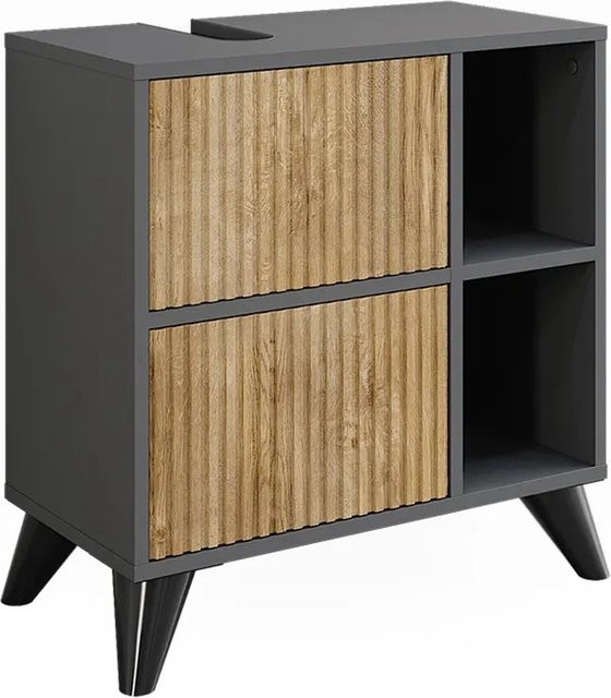 Vicco Waschbeckenunterschrank Leano in Anthrazit und Eiche mit Schubladen und Fach, B/T/H: 60 x 62 x 30 cm - Bild 1