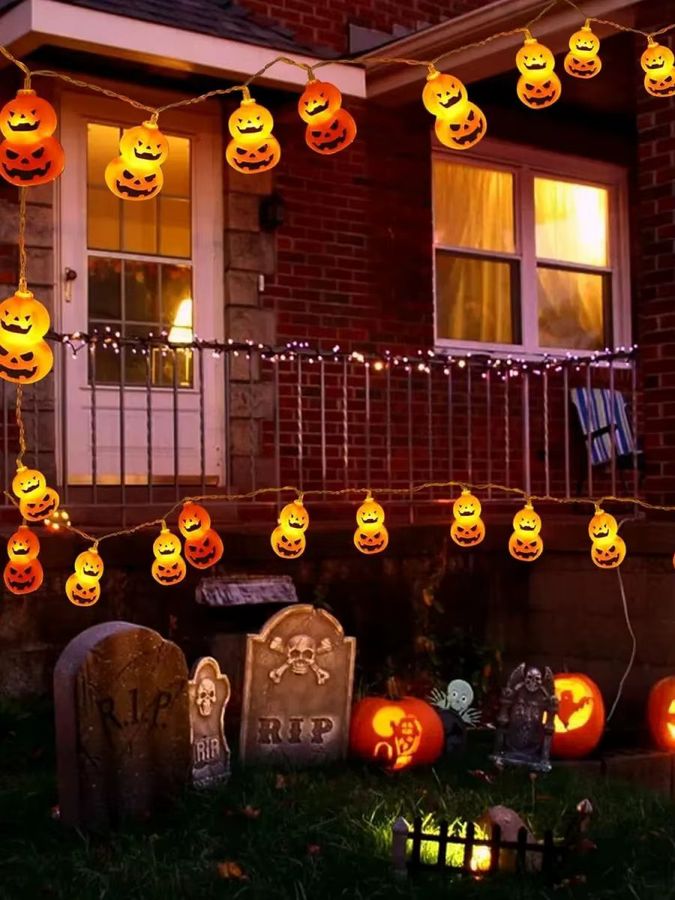 Peach Forest LED Halloween Doppel Kürbis Lichterkette mit 2 Schichten, Batteriebetrieben - Bild 7