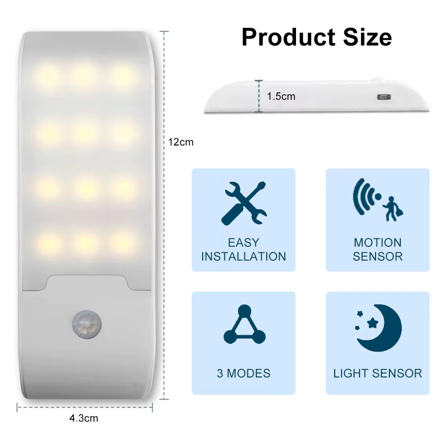 Wiederaufladbares LED-Nachtlicht mit Bewegungsmelder, magnetische Schrankleuchte in Weiß für Schlafzimmer, Küche, Flur und Treppen, warmweiß - Bild 5