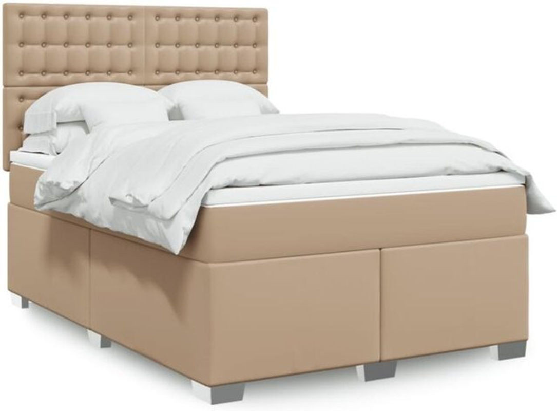 Vidaxl Boxspringbett Matratze mit Taschenfederkern in Braun, Beige und Weiß, B/T/H: 140 x 200 cm - Bild 1