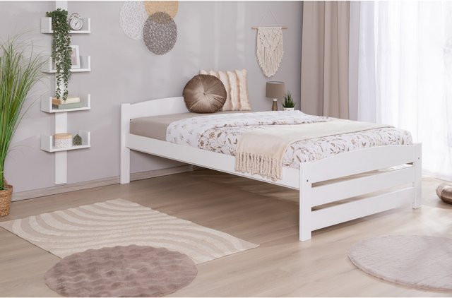 TiCAA Funktionsbett Loni Stauraumbett für Senioren aus Massivholz Kiefer in Weiß Matt mit Schubladen - Bild 1