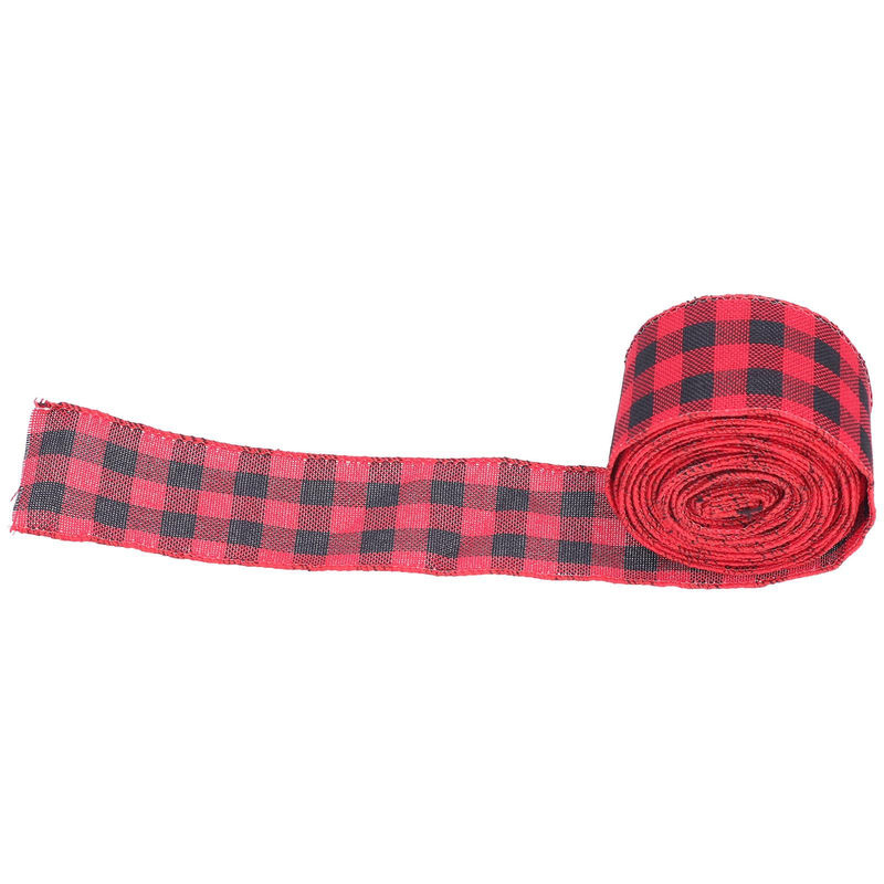TOMTOP JMS Weihnachtsband kariert mit Metallrand in Schwarz-Rot, 5 m Länge für DIY Geschenkverpackungen und Dekoration - Bild 2