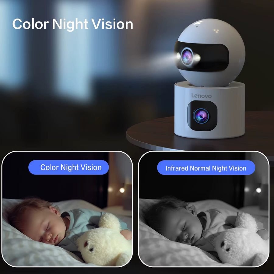 Lenovo WLAN IP-Kamera mit Doppellinse in Weiß: HD Babymonitor mit PTZ, Bewegungserkennung, 2-Wege-Audio, 5-fach Zoom und Nachtsicht - Bild 2