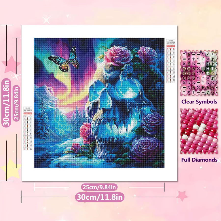 EverShine DIY Diamant-Mosaik Set Totenkopf mit Rose und Schmetterling, 5D Vollbohr-Stickerei in Multicolour, B/H: 20 x 20 cm - Bild 2