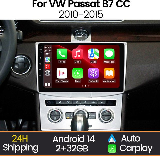 MEKEDE 2Din Android Auto und CarPlay Multimedia Radio für VW Volkswagen Passat B6 B7 CC 2010-2015 in Schwarz mit WiFi und Bluetooth - Bild 1