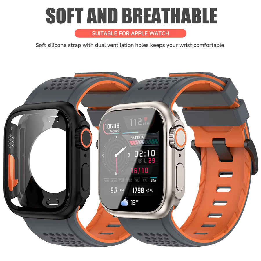 CHIICSMART Silikonarmband + Hülle für Apple Watch 44 mm, Schwarz, Unisex - Bild 3