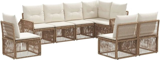 vidaXL Gartensofa-Set 8-teilig aus Poly-Rattan in Beige und Cremeweiß mit Polsterung und Kissen in L-Form - Bild 1