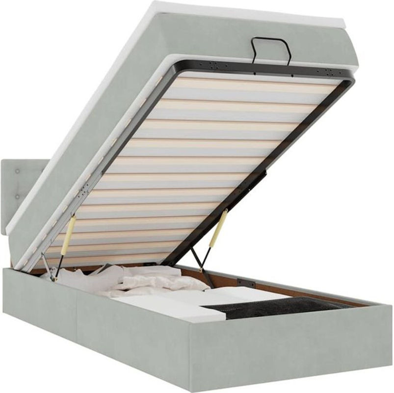 Vidaxl Ottoman Polsterbett mit Matratze aus Samt in Grau, B/T/H: 90 x 190 cm - Bild 1