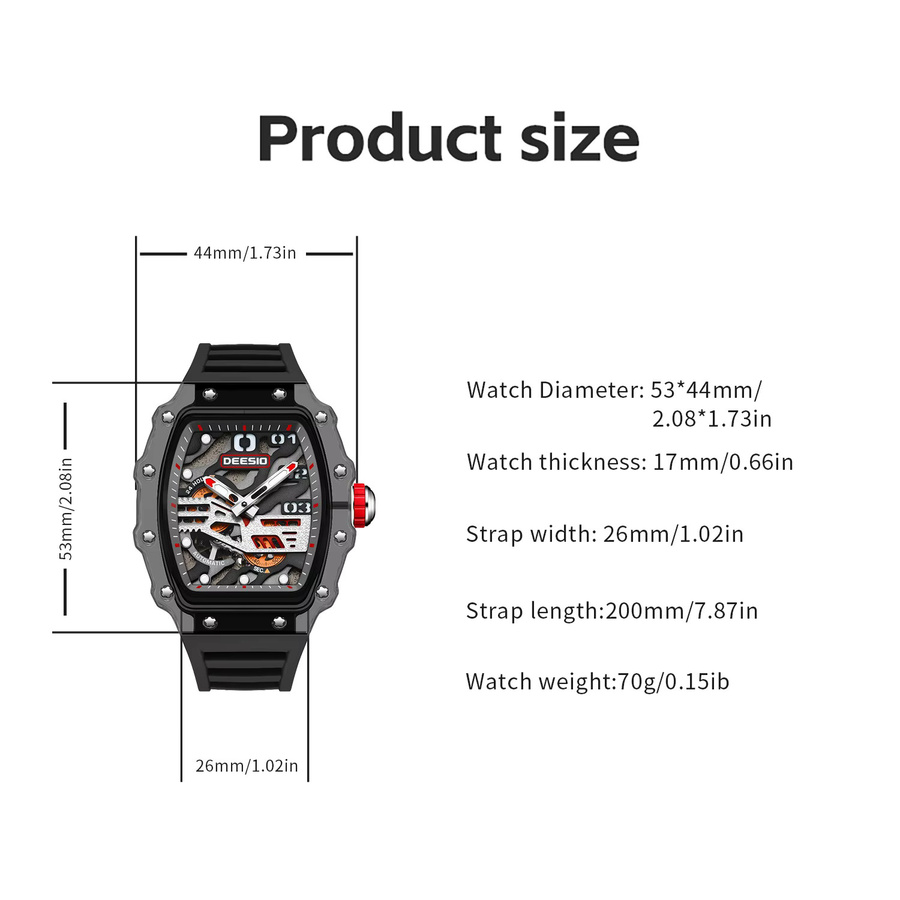 Deesio Armbanduhr, Automatik, Edelstahl, Tonneau, Datum, Herren - Bild 5