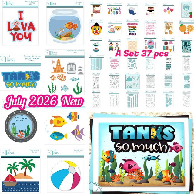 Trinity Metall-Stanzformen Porthole Beach Ball Tropical Fish Sentiment für DIY Scrapbook und Kalender Juli 2026, Multicolour - Bild 1