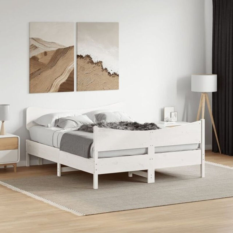 Massivholzbett Vidaxl aus Kiefer in Weiß im Landhaus- und Skandinavischen Stil, B/T/H: 135 x 190 x 81 cm - Bild 1
