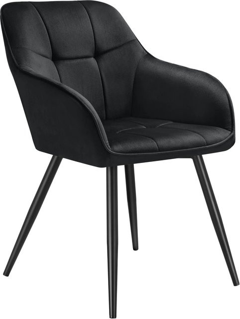 tectake Esszimmerstuhl Marilyn gepolstert in Samtoptik mit Steppmuster und Stahlbeinen, Schwarz, B: 58 cm, T: 62 cm, H: 82 cm - Bild 2