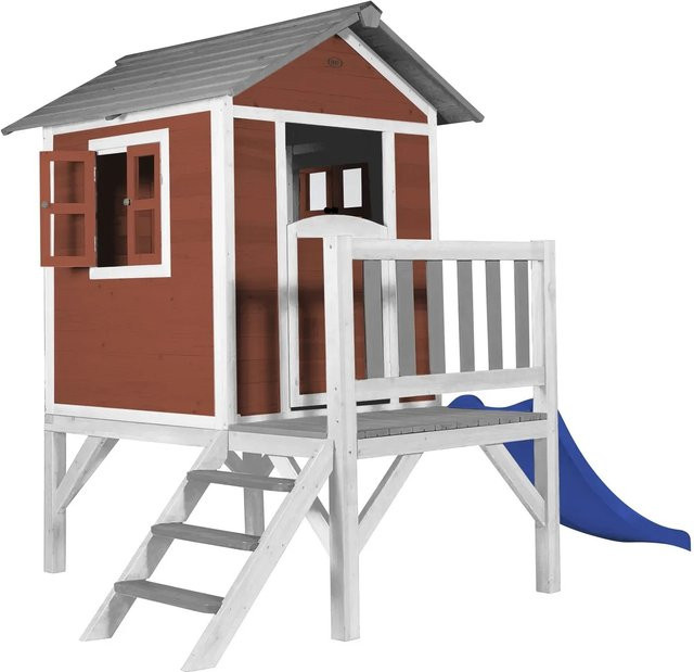 Axi Spielhaus Lodge XL in Skandinavischem Rot mit blauer Rutsche - Bild 1
