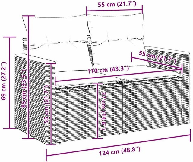 vidaXL Garten-Sofa-Set 9-teilig aus Poly-Rattan und Akazienholz in Schwarz-Creme mit Kissen - Bild 1