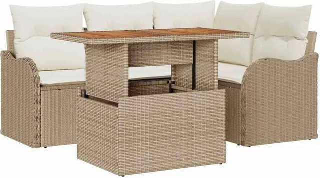 vidaXL Gartenmöbel Set aus Poly-Rattan in Beige mit 5 Kissen, L-Form Lounge-Set für Terrasse und Garten mit 3-Sitzer, 2-Sitzer, Eckelement und Couchtisch - Bild 1