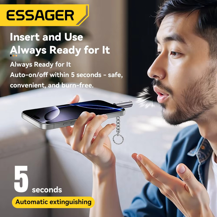 Essager USB-C Mini-Feuerzeug mit Wolframdraht in Grau - Bild 3
