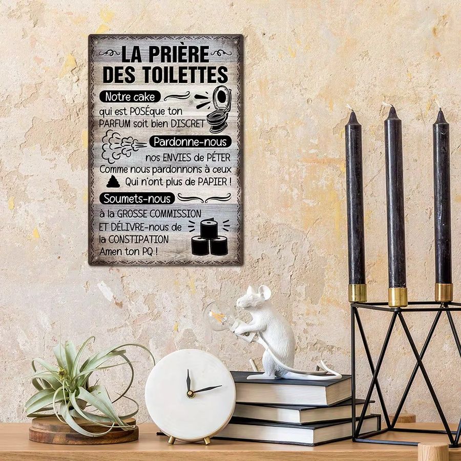 HELLOYOUNG Metallblechschild La Prière Des Toilettes Wandkunst im Vintage-Stil für dein Badezimmer, Bauernhaus-Dekor, Höhe: 20,0 cm, Breite: 20,0 cm, Tiefe: 20,0 cm - Bild 2
