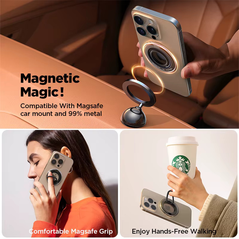 Joyroom Magnetischer Ring-Telefonhalter aus Silikon mit drehbarem Ringständer für iPhone 12 bis 16 Serie in Schwarz oder Weiß - Bild 4