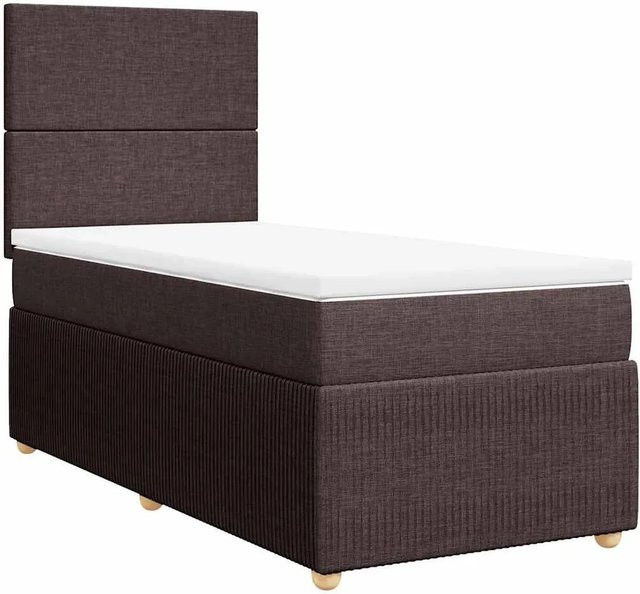 vidaXL Boxspringbett Dunkelbraun mit Matratze und USB-Ladeport, Hybrid-Matratze mit Taschenfederkern, B/T: 90 x 190 cm - Bild 1