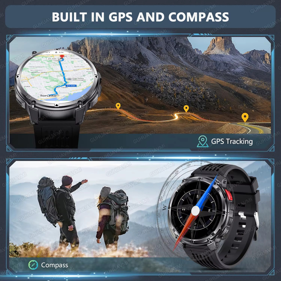 GUHUAVMI Smartwatch mit 1,7 Zoll AMOLED-Bildschirm, GPS, 5ATM Wasserdichtigkeit, Anruffunktion und 1100mAh Akku in Schwarz - Bild 2