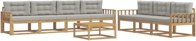 vidaXL Outdoor-Sofagarnitur aus Akazienholz mit Kissen in Weiß und Hellgrau - Bild 1