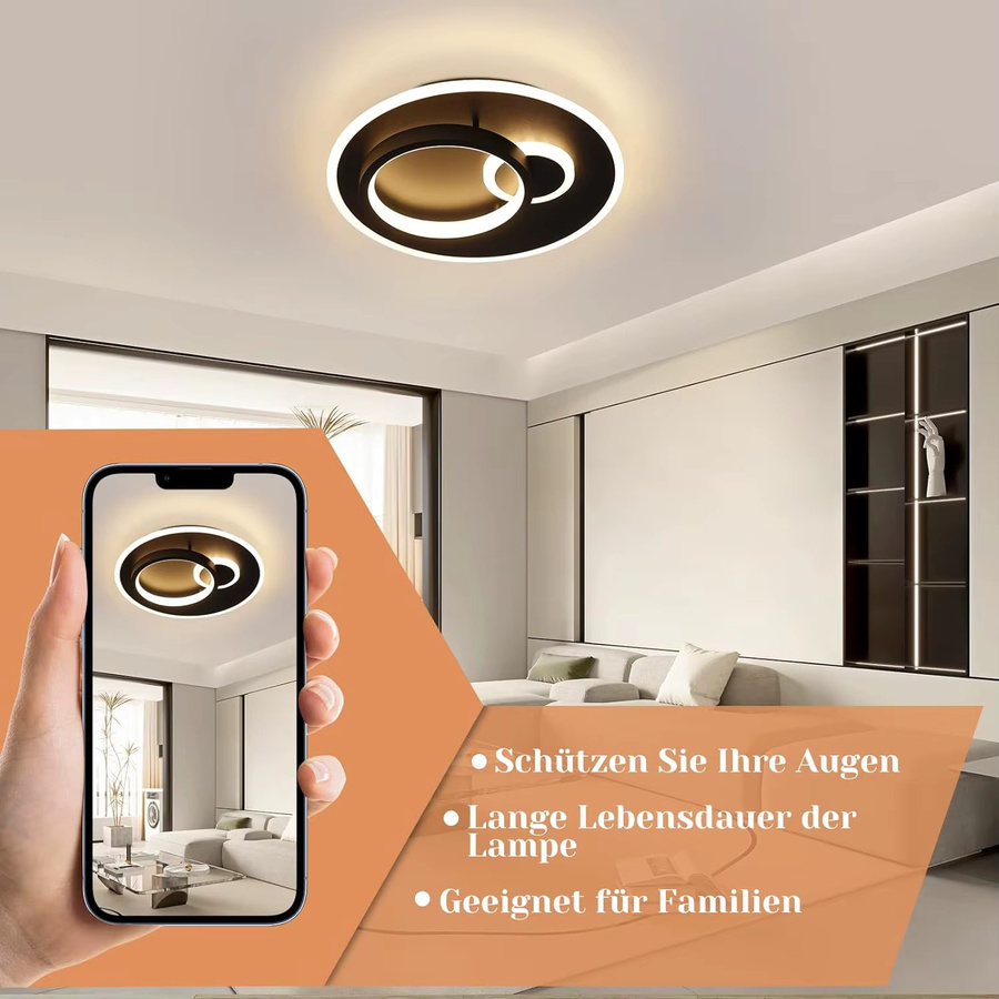 Nettlife LED Deckenlampe Modern Rund in Schwarz mit Fernbedienung und Dimmfunktion, 33W - Bild 4