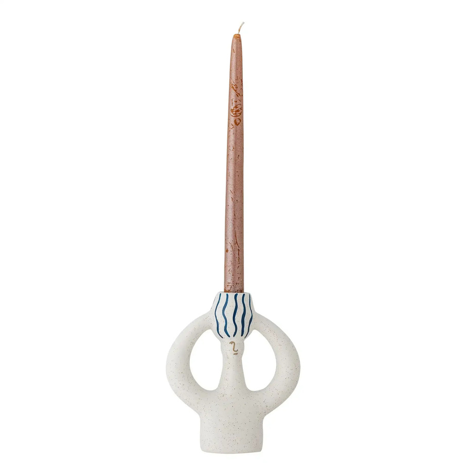 Bloomingville Kerzenhalter Hatty aus Keramik in Blau mit grafischem Linienspiel, Höhe: 17 cm - Bild 1