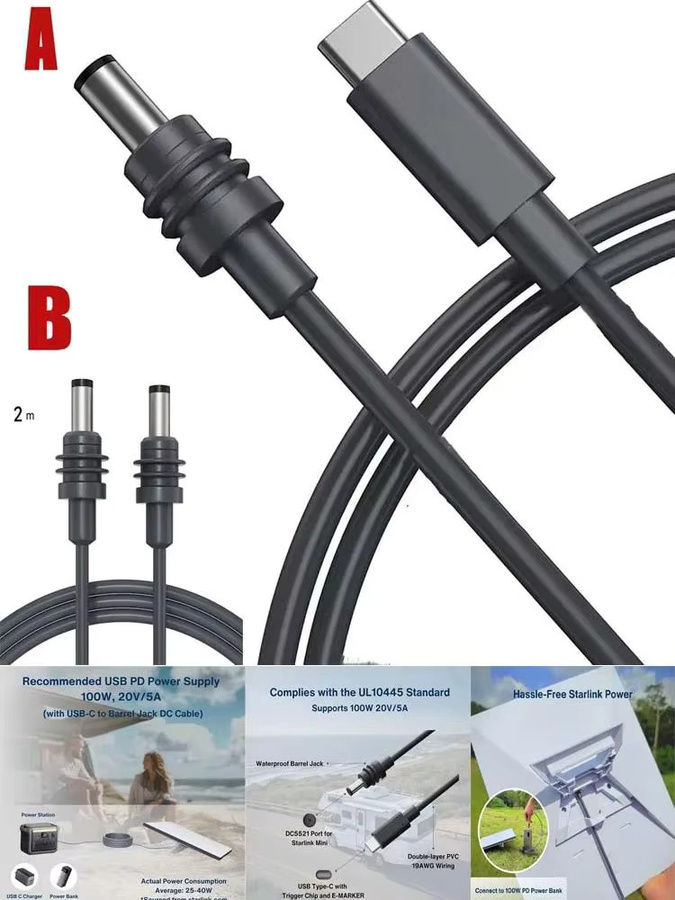 OULLX USB-C auf PD Stromkabel für Starlink Mini, wasserdichtes Ladekabel für den Außenbereich, Schwarz, Länge: 2 m - Bild 4