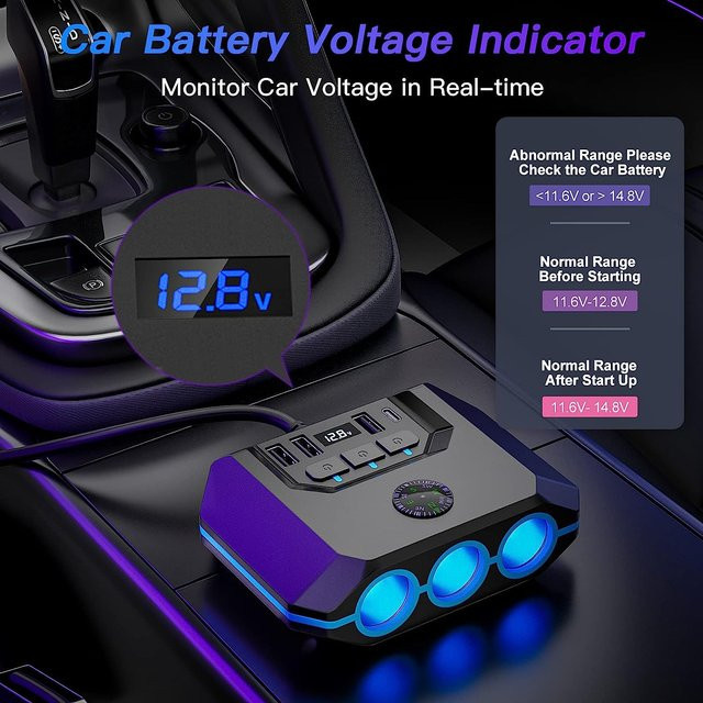CHEGES 7-in-1 USB-PD Auto-Zigarettenanzünder-Splitter mit 120 W Schnellladegerät, 12 V/24 V Netzteil mit USB-C Anschlüssen und unabhängigen Schaltern, Schwarz - Bild 1