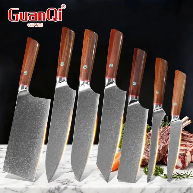 GuanQi Profi-Kochmesser aus Damaszener Stahl mit Holzgriff für Fleisch, Fisch und Gemüse - Bild 1