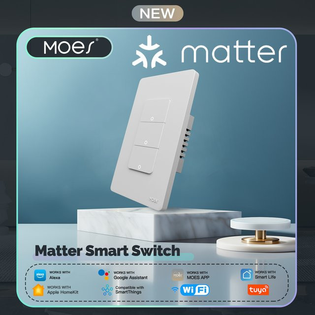 MOES Matter WiFi Smart Lichtschalter in Weiß mit App-Steuerung, kompatibel mit Alexa, Google Assistant und Apple HomeKit - Bild 1