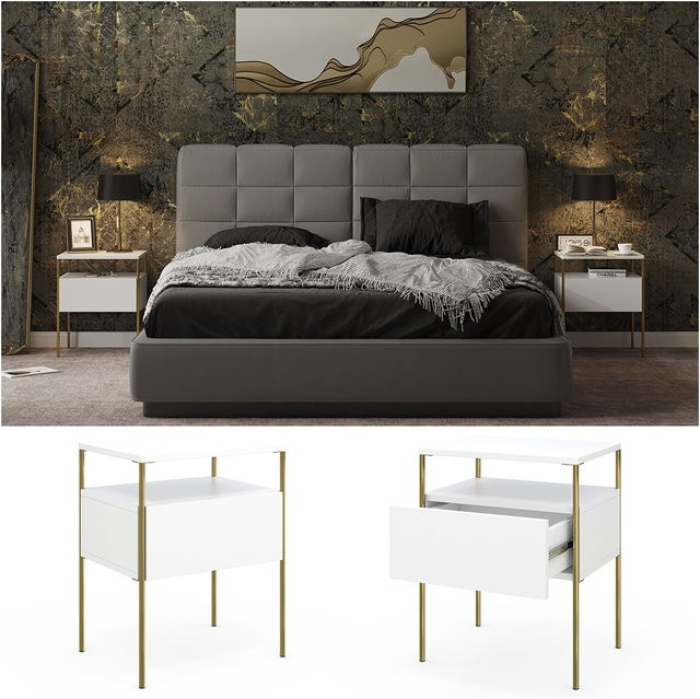 Vicco Nachtschrank Mira 2er Set modern Weiß Gold B/T/H: 40 x 50 x 91,9 cm - Bild 1
