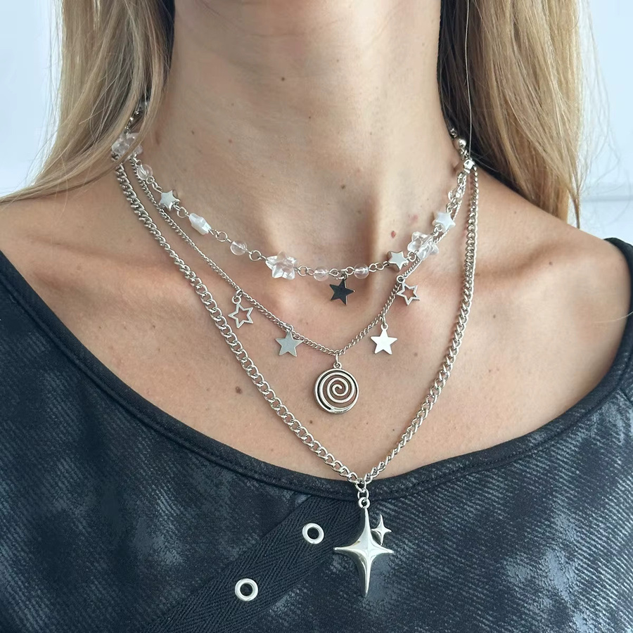 imixlot Halskette 3-teiliges Set, Silberfarben, Vortex-Stern-Anhänger, Unisex - Bild 2