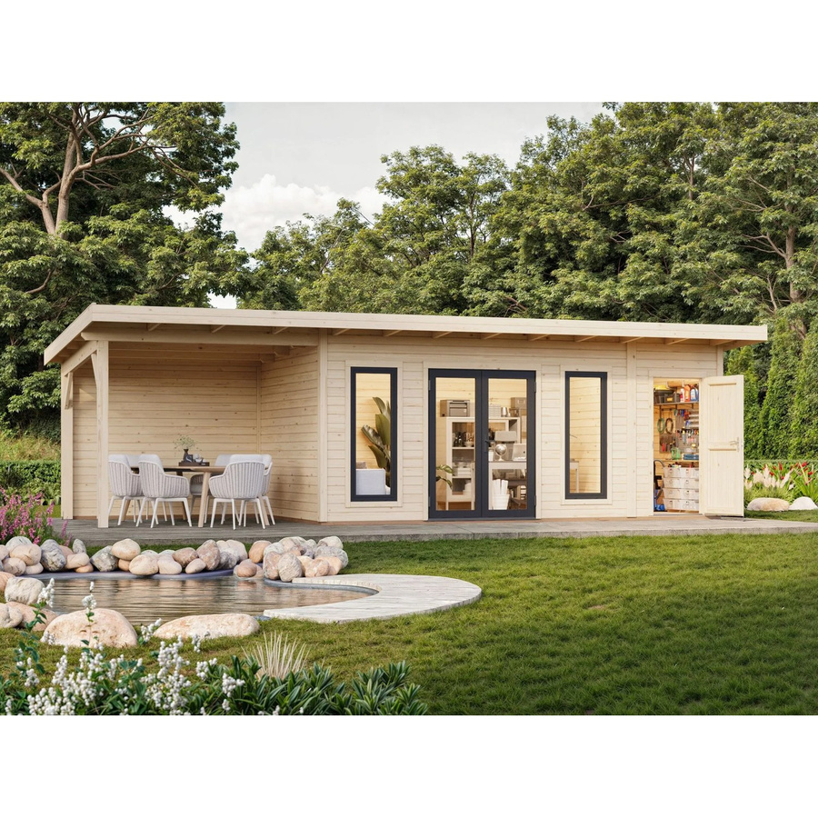 Palmako Gartenhaus Aurelia aus Fichtenholz mit Pultdach in Natur und Braun, B/T: 889 x 300 cm - Bild 2