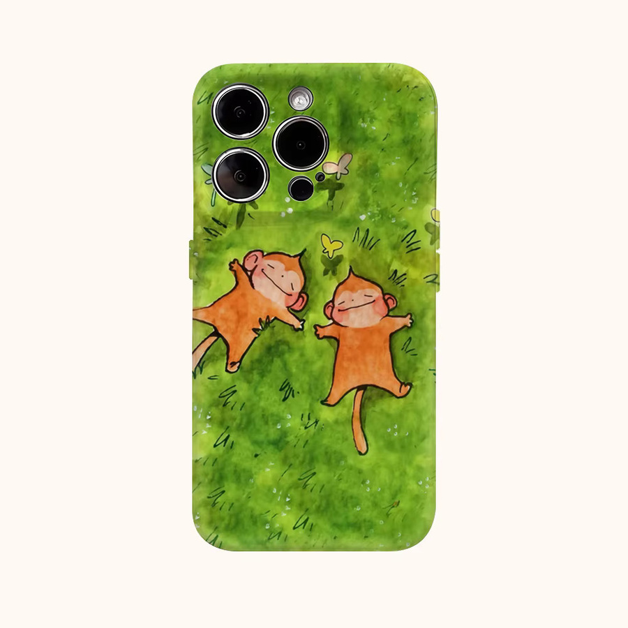 Green Grass Monkey Handyhülle in Grün mit doppelschichtiger Rückseite für iPhone 16 15 14 13 12 11 Pro Max Plus X XS XR XS Max 7 8 - Bild 2