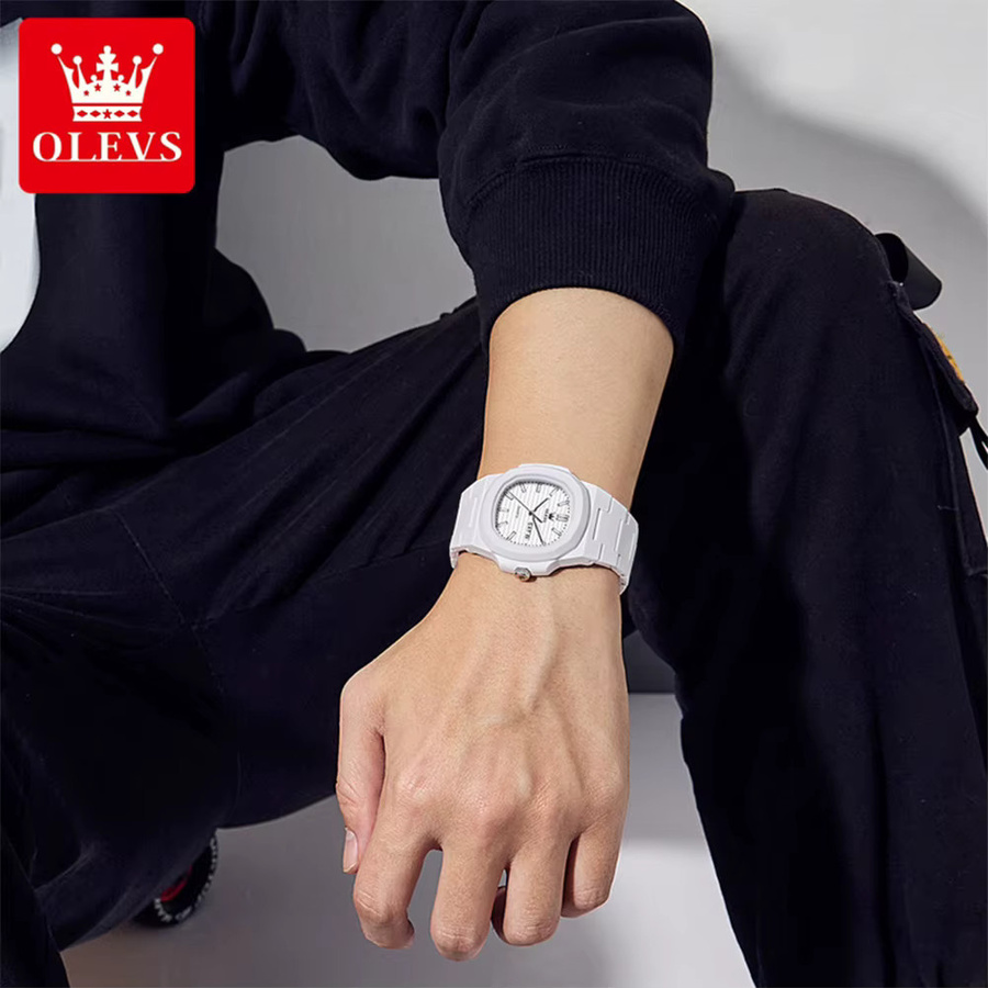 OLEVS Armbanduhr Quarz, Silikonarmband, Weiß, Herren - Bild 3