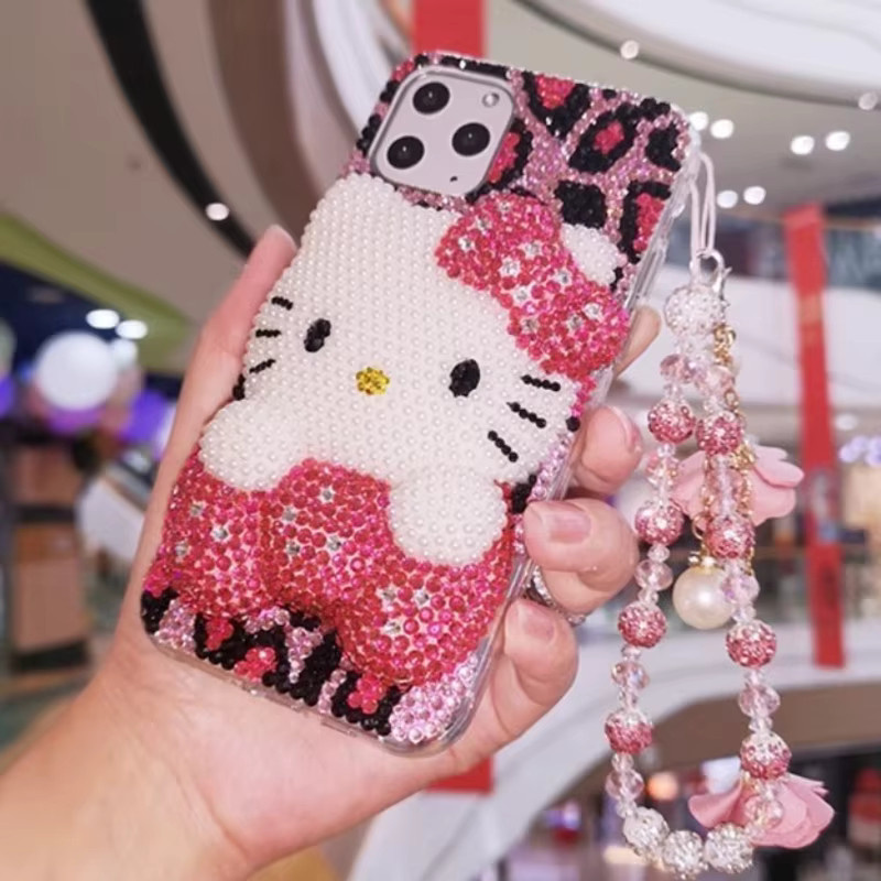 Hello Kitty Handyhülle mit Strass-Besatz in Pink für Apple iPhone Modelle - Bild 2