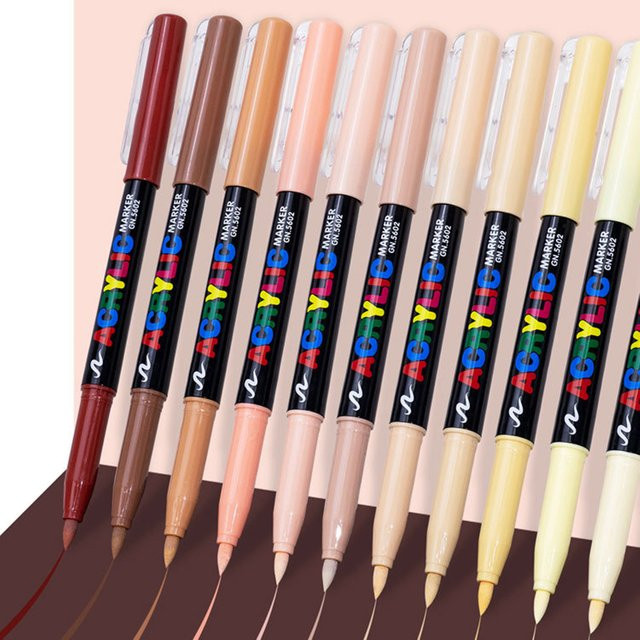12 Acryl-Marker in Hautfarben mit weicher Brush-Spitze für DIY-Projekte und Zeichnungen - Bild 1