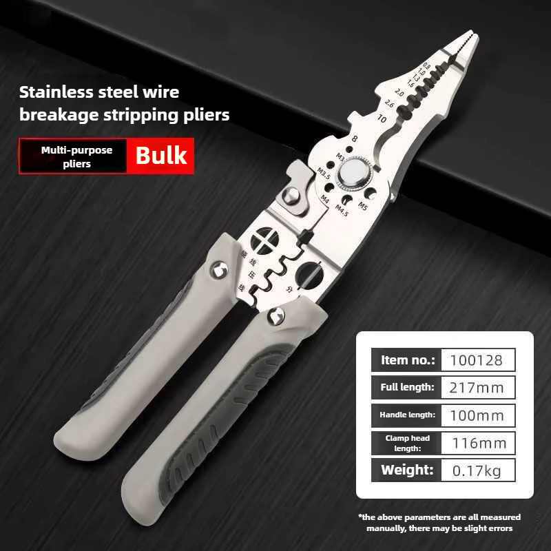 Multitool-Zange zum Abisolieren und Crimpen von Drähten, professionelles Elektriker-Werkzeugset mit Drahtschneider und Kabelabisolierer in Schwarz und Silber - Bild 5