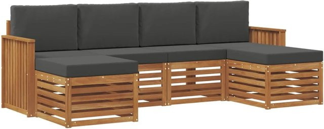 vidaXL Sofagarnitur 6-teilig aus Massivholz Akazie in Natur und Anthrazit mit Sitzkissen und Rückenpolstern - Bild 1